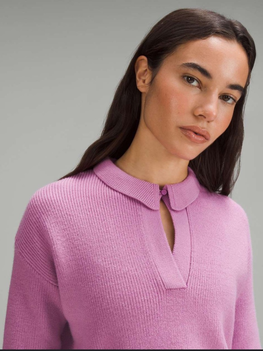 lululemon athletica Pink Collared Cropped Merino-Blend Sweater - Picture 2 of 9